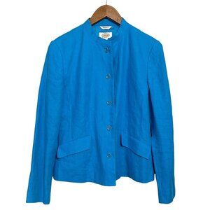 Talbots Women's Vintage Blue 100% Irish Linen Full Button Pockets Blazer Size 8
